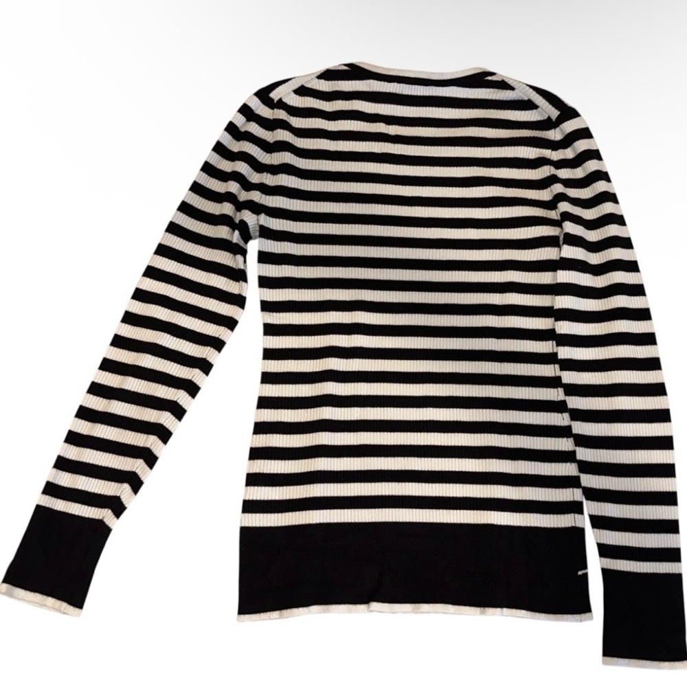 Karl Lagerfeld Paris Women’s Sweater Black & White Striped Ribbed Logo Top Sz S - Picture 4 of 7